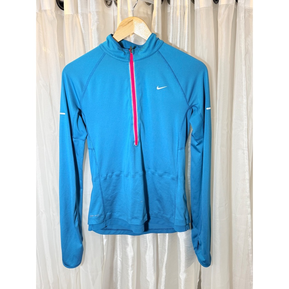 Nike Dri-FIT Quarter Zip Pullover Women Small Blue Pink Reflective Running Top